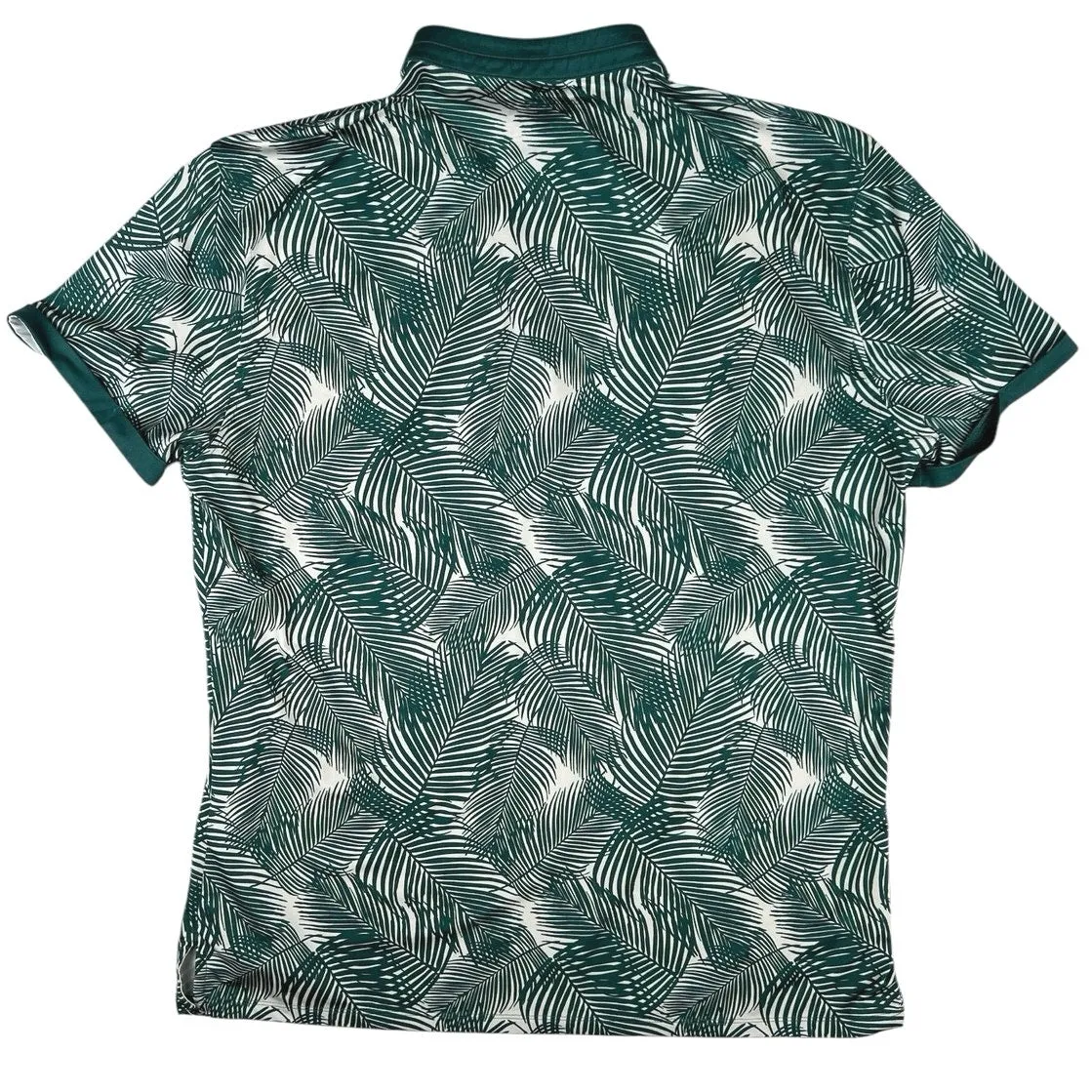 Mantra Men's Green Palm Leaf Print Henley Performance Polo Golf Shirt Top XL