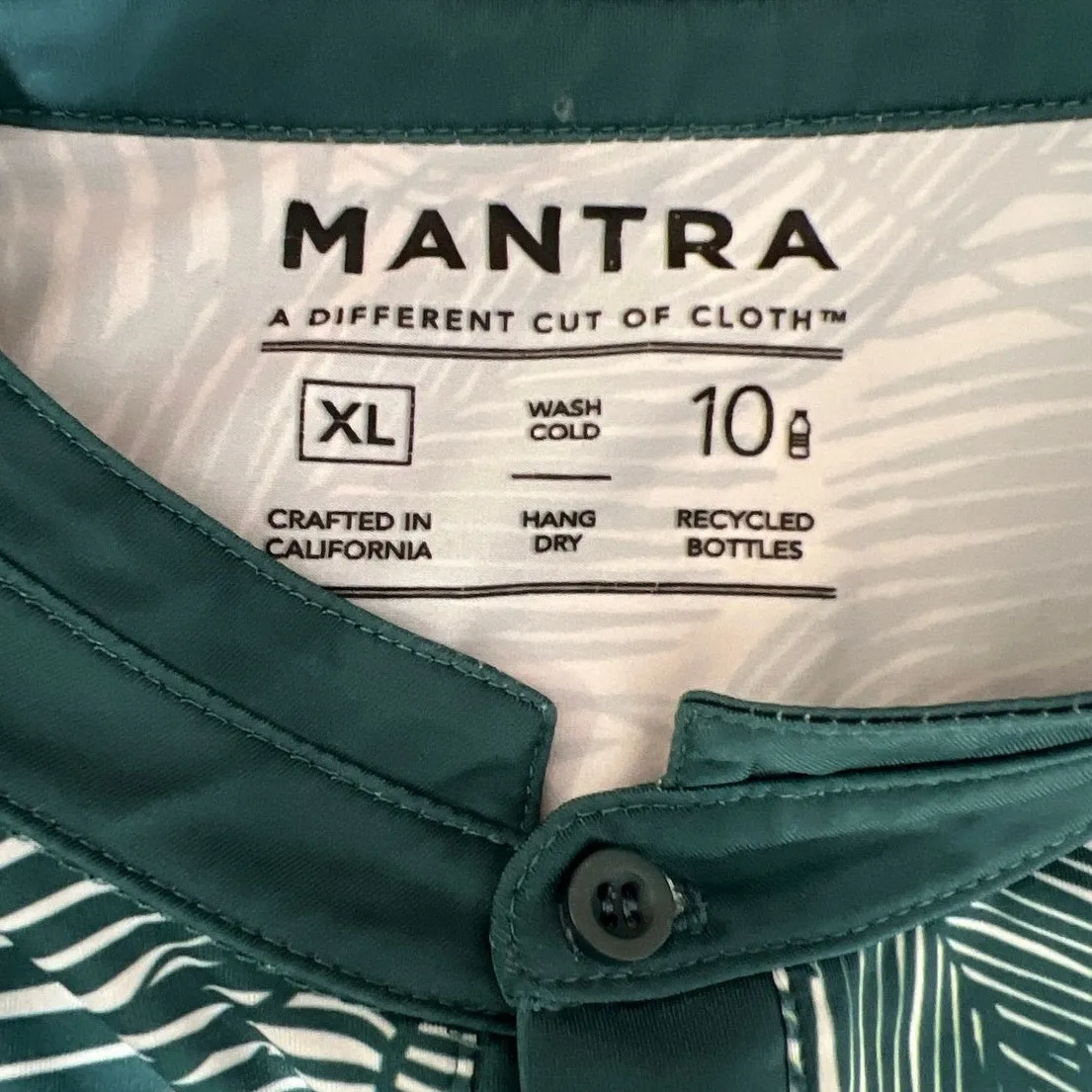 Mantra Men's Green Palm Leaf Print Henley Performance Polo Golf Shirt Top XL