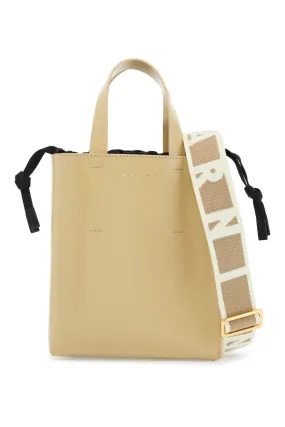 Marni Beige Leather Shopping Bag With Short Handles And Shoulder Strap