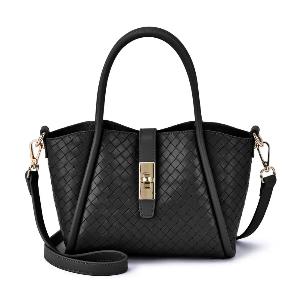 Mellow World Michelle Woven Embossed Black Crossbody Bag (Women's)