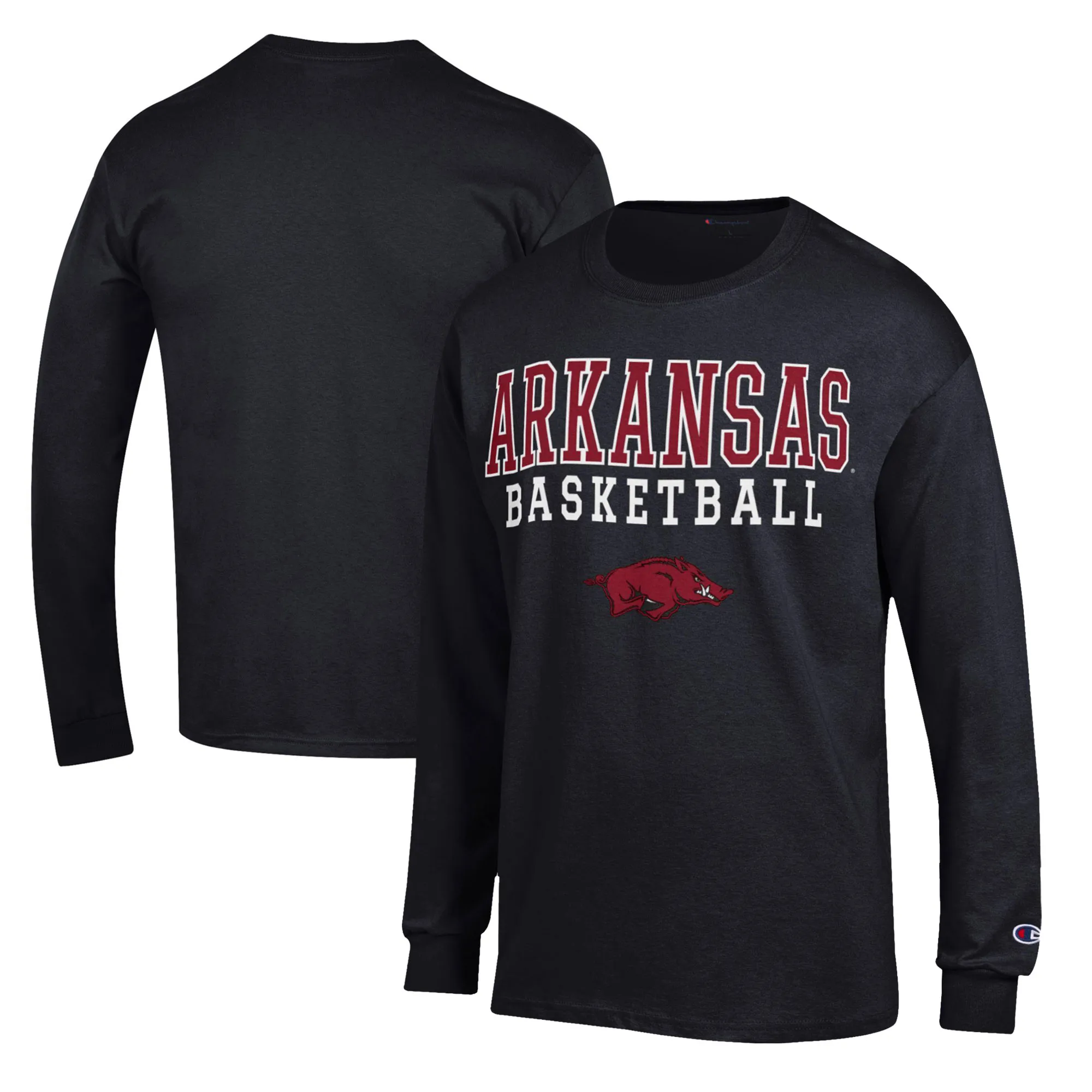 Men's Champion Black Arkansas Razorbacks Basketball Stack Long Sleeve T-Shirt