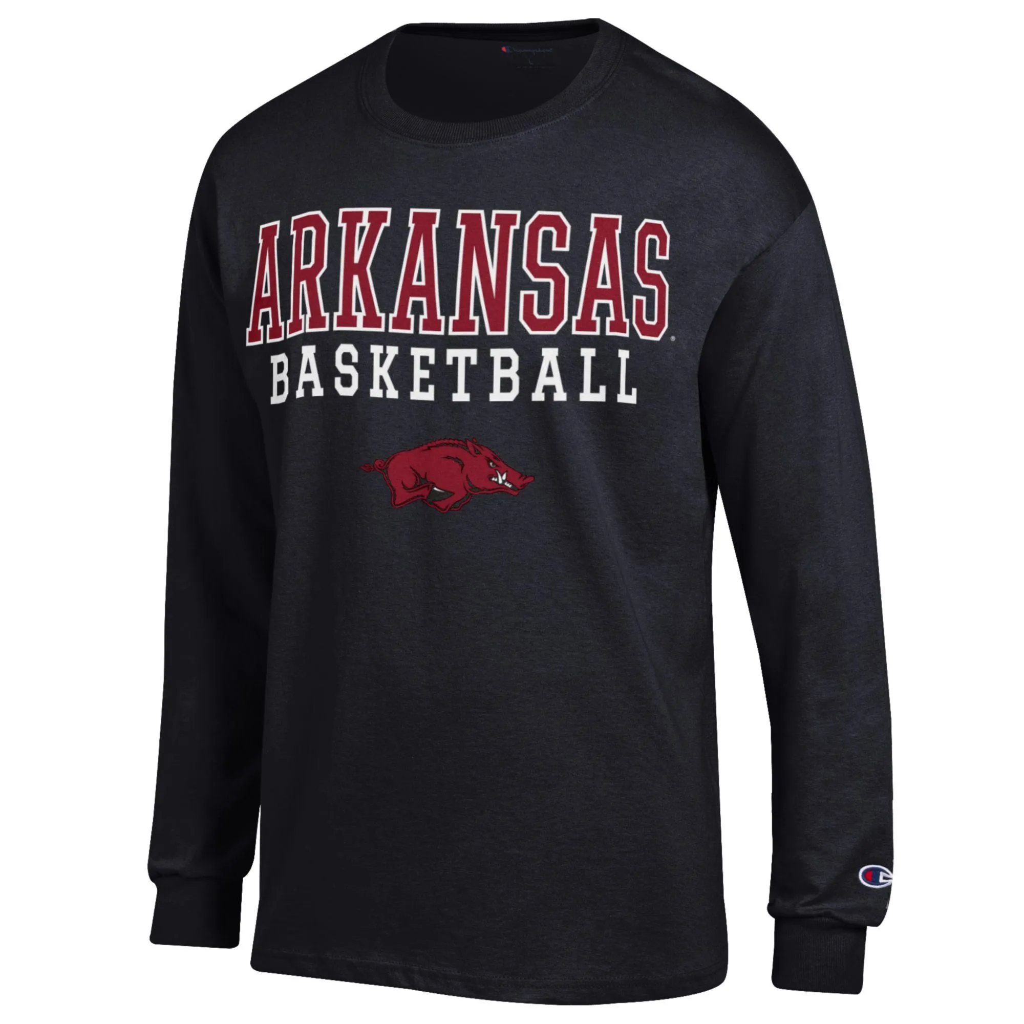 Men's Champion Black Arkansas Razorbacks Basketball Stack Long Sleeve T-Shirt