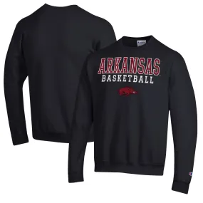 Men's Champion Black Arkansas Razorbacks Basketball Stack Pullover Crewneck Sweatshirt