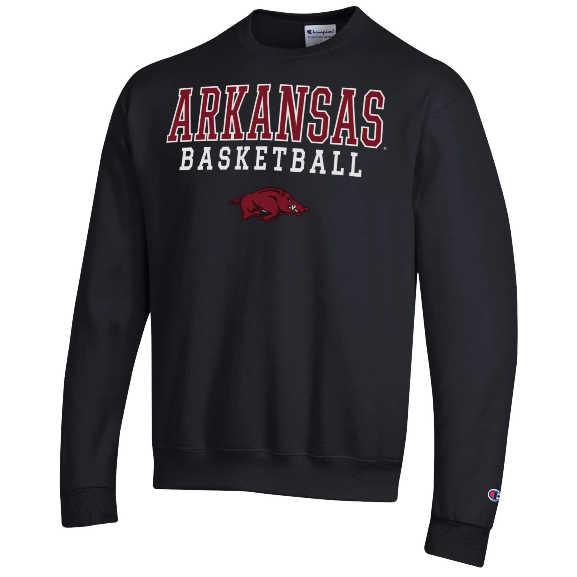 Men's Champion Black Arkansas Razorbacks Basketball Stack Pullover Crewneck Sweatshirt