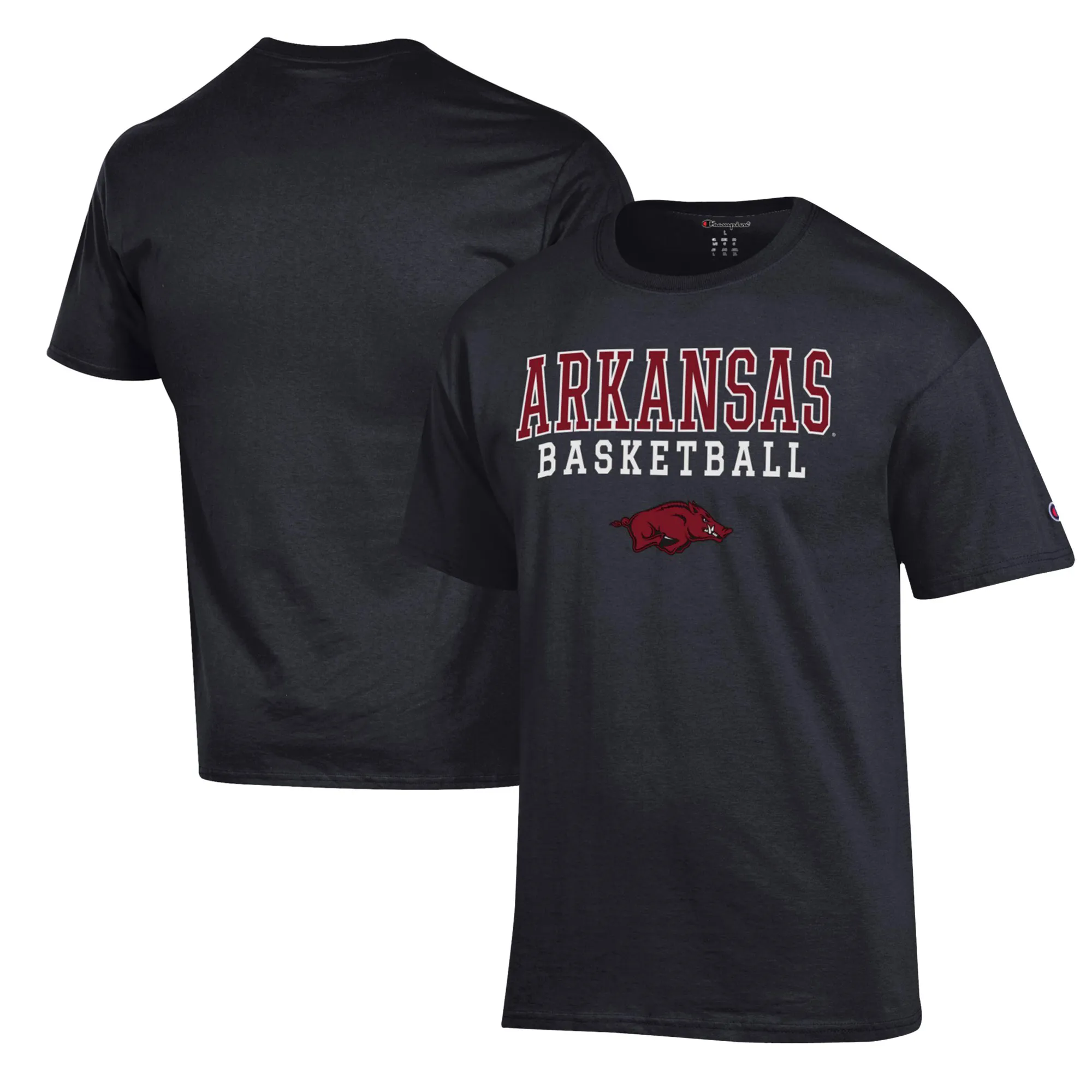 Men's Champion Black Arkansas Razorbacks Basketball Stack T-Shirt