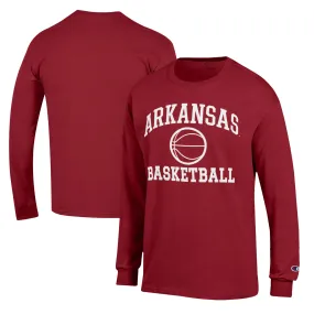 Men's Champion Cardinal Arkansas Razorbacks Basketball Icon Long Sleeve T-Shirt