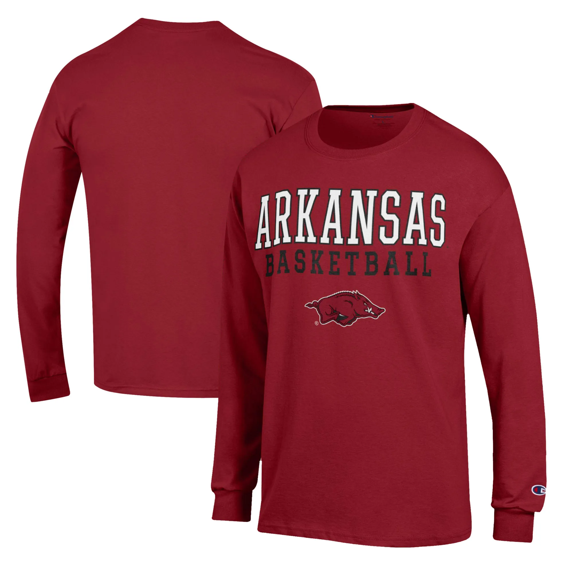 Men's Champion Cardinal Arkansas Razorbacks Basketball Stack Long Sleeve T-Shirt