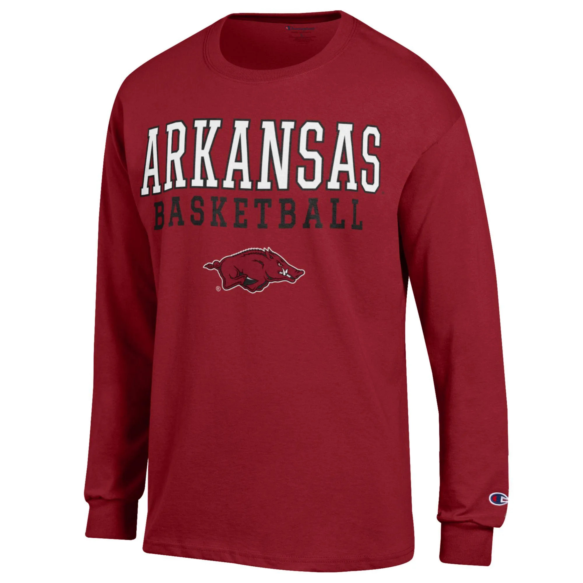 Men's Champion Cardinal Arkansas Razorbacks Basketball Stack Long Sleeve T-Shirt