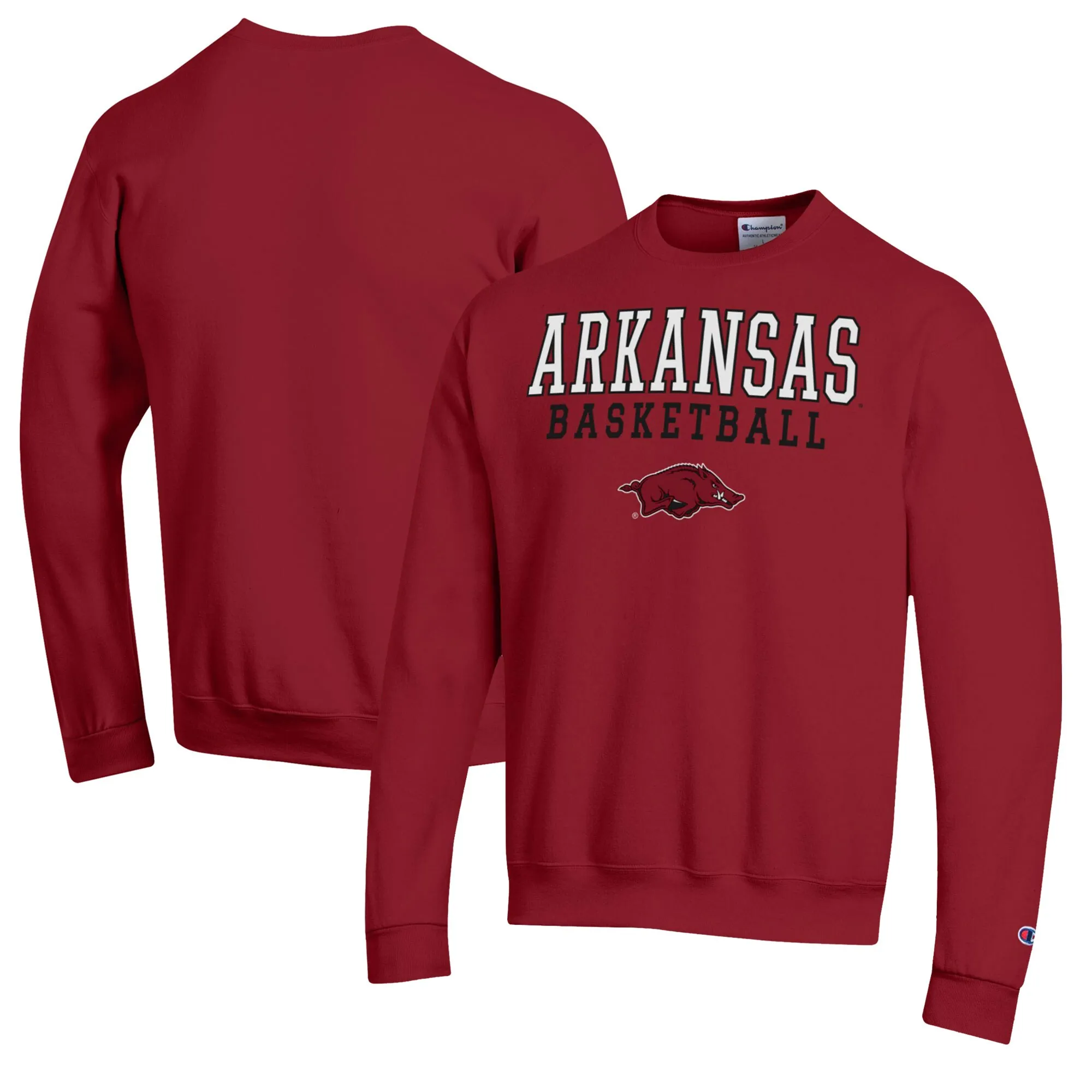 Men's Champion Cardinal Arkansas Razorbacks Basketball Stack Pullover Crewneck Sweatshirt