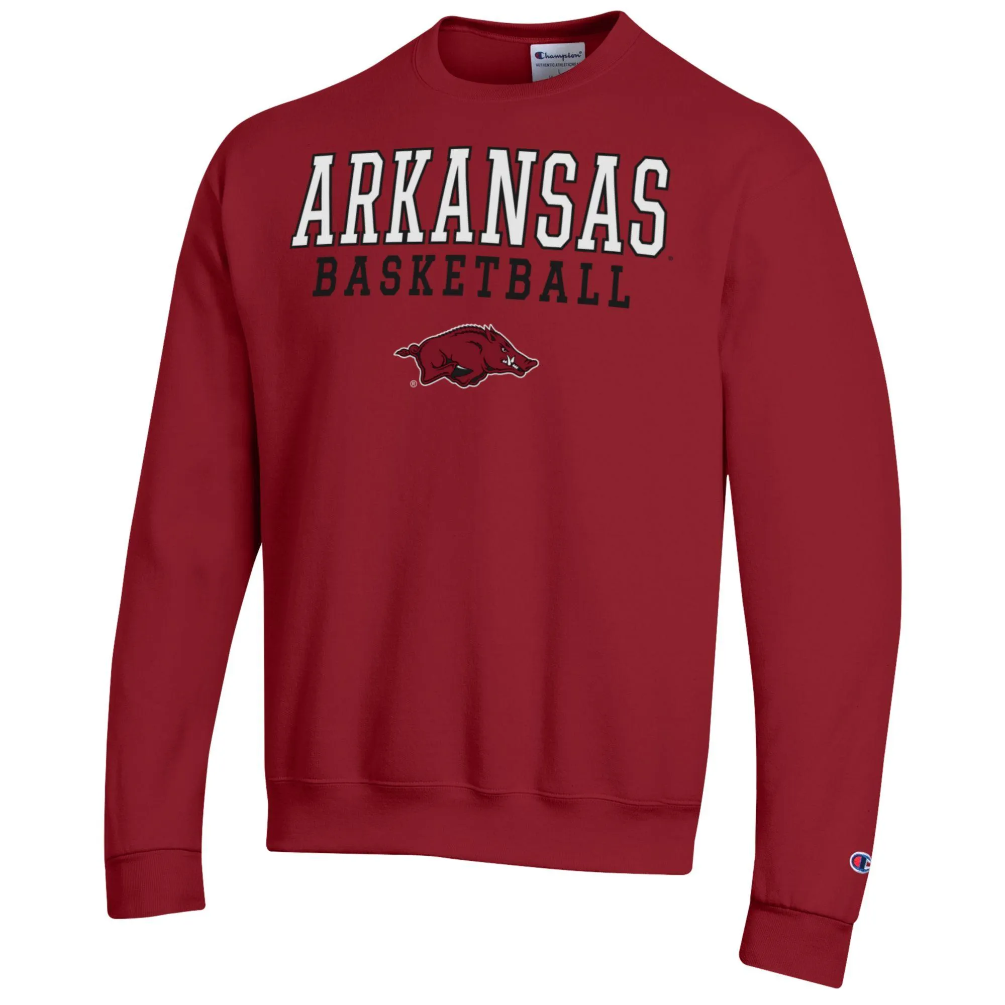 Men's Champion Cardinal Arkansas Razorbacks Basketball Stack Pullover Crewneck Sweatshirt