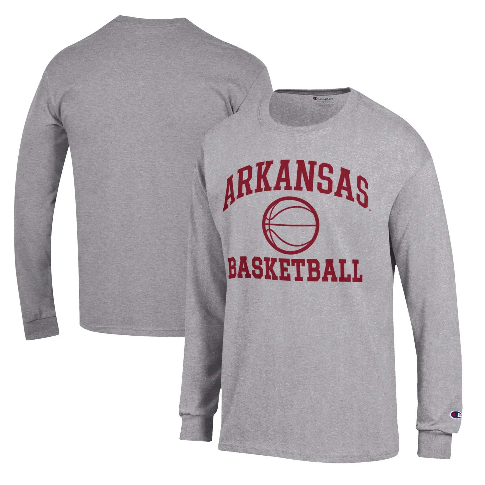 Men's Champion Heather Gray Arkansas Razorbacks Basketball Icon Long Sleeve T-Shirt