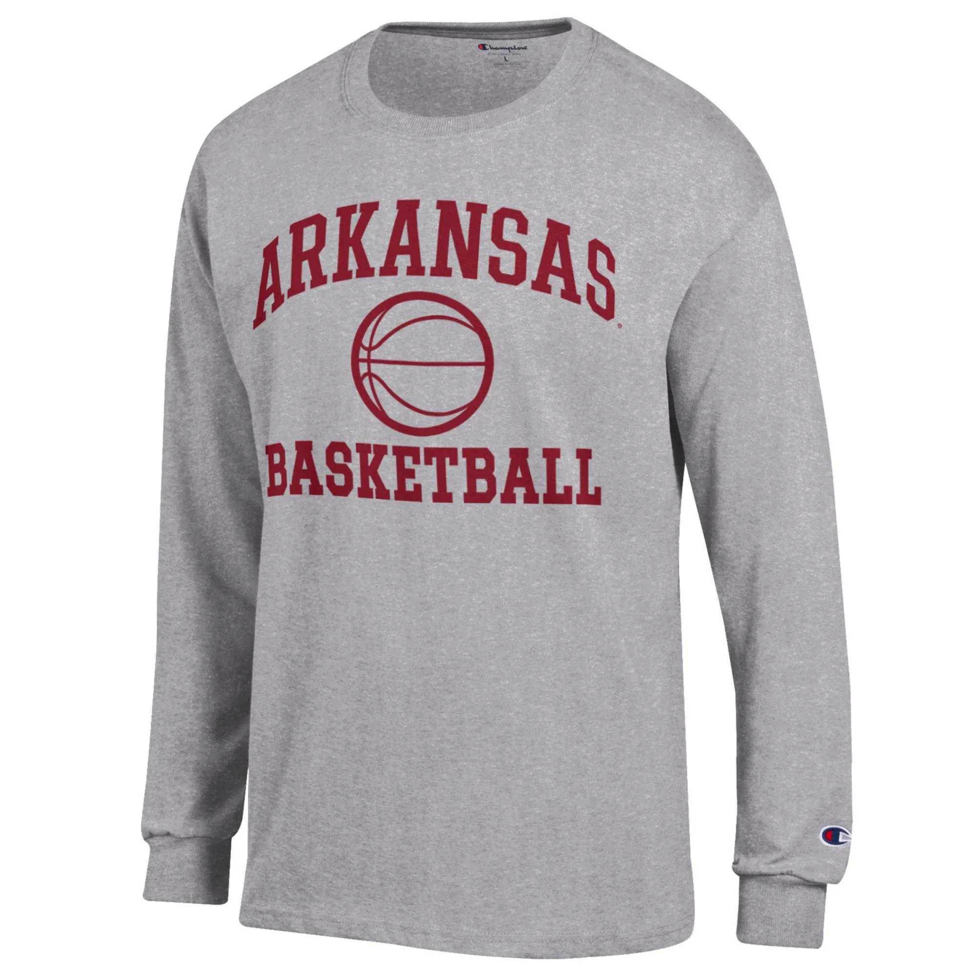 Men's Champion Heather Gray Arkansas Razorbacks Basketball Icon Long Sleeve T-Shirt