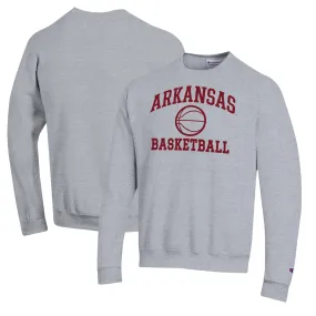 Men's Champion Heather Gray Arkansas Razorbacks Basketball Icon Pullover Crewneck Sweatshirt