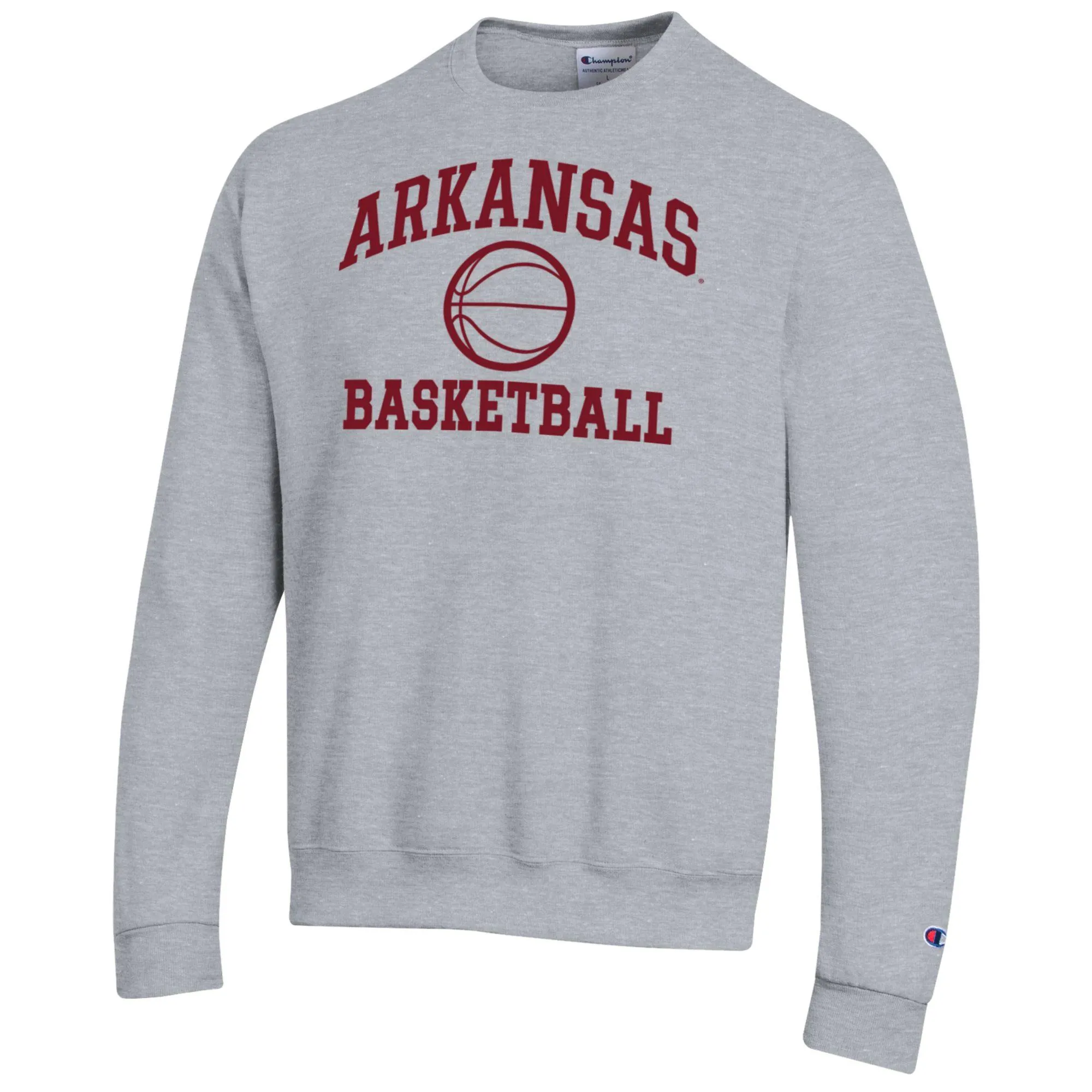 Men's Champion Heather Gray Arkansas Razorbacks Basketball Icon Pullover Crewneck Sweatshirt