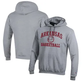 Men's Champion Heather Gray Arkansas Razorbacks Basketball Icon Pullover Hoodie