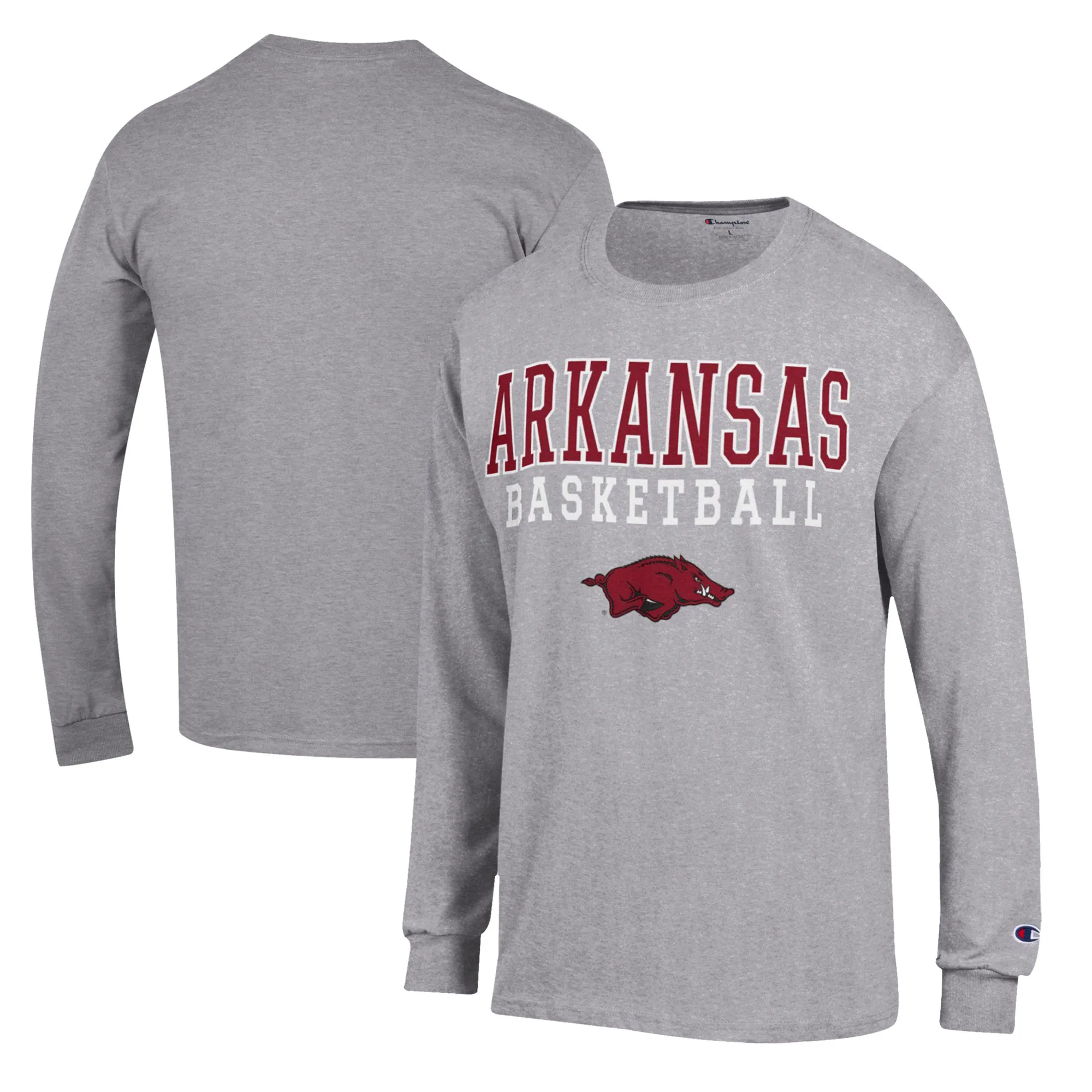 Men's Champion Heather Gray Arkansas Razorbacks Basketball Stack Long Sleeve T-Shirt