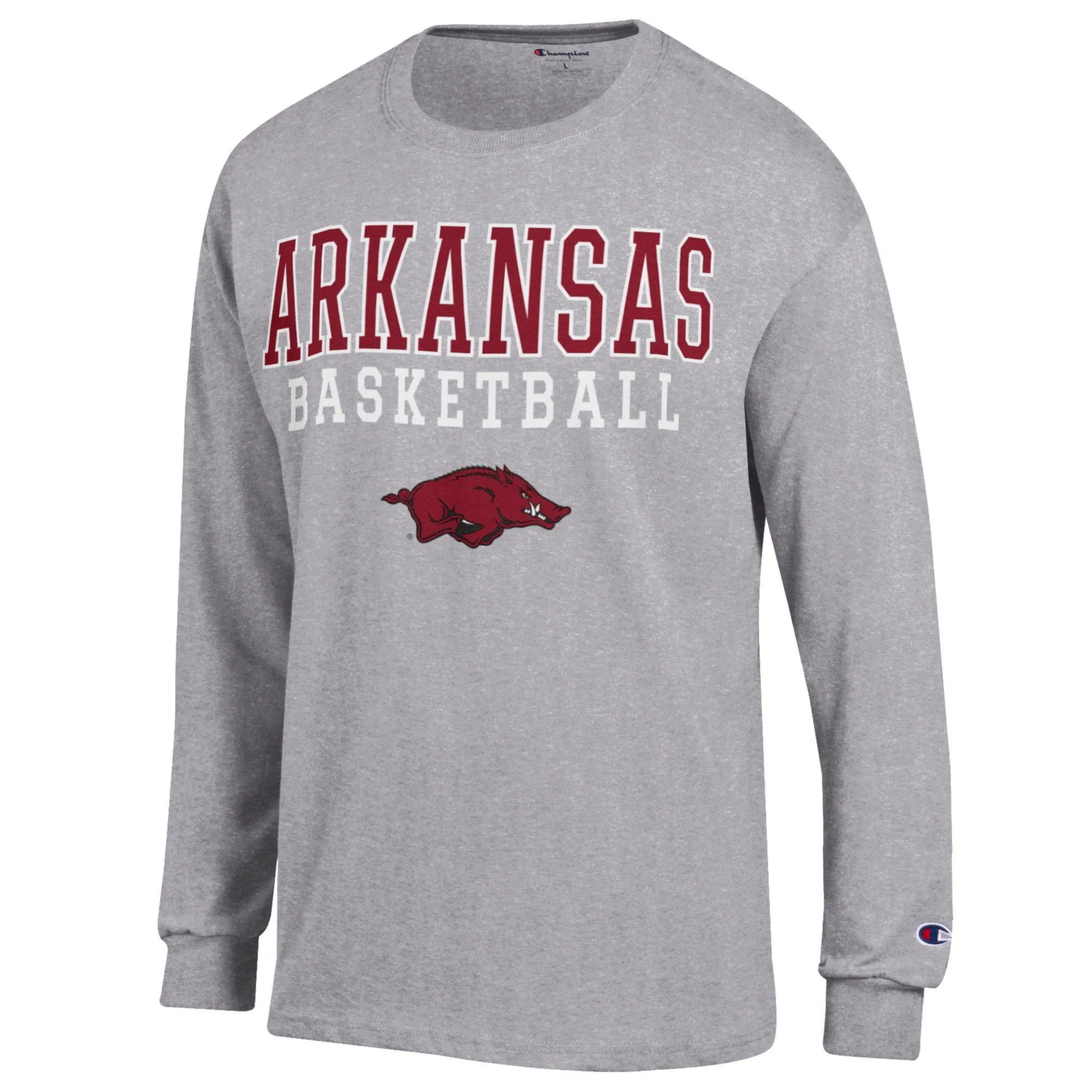 Men's Champion Heather Gray Arkansas Razorbacks Basketball Stack Long Sleeve T-Shirt