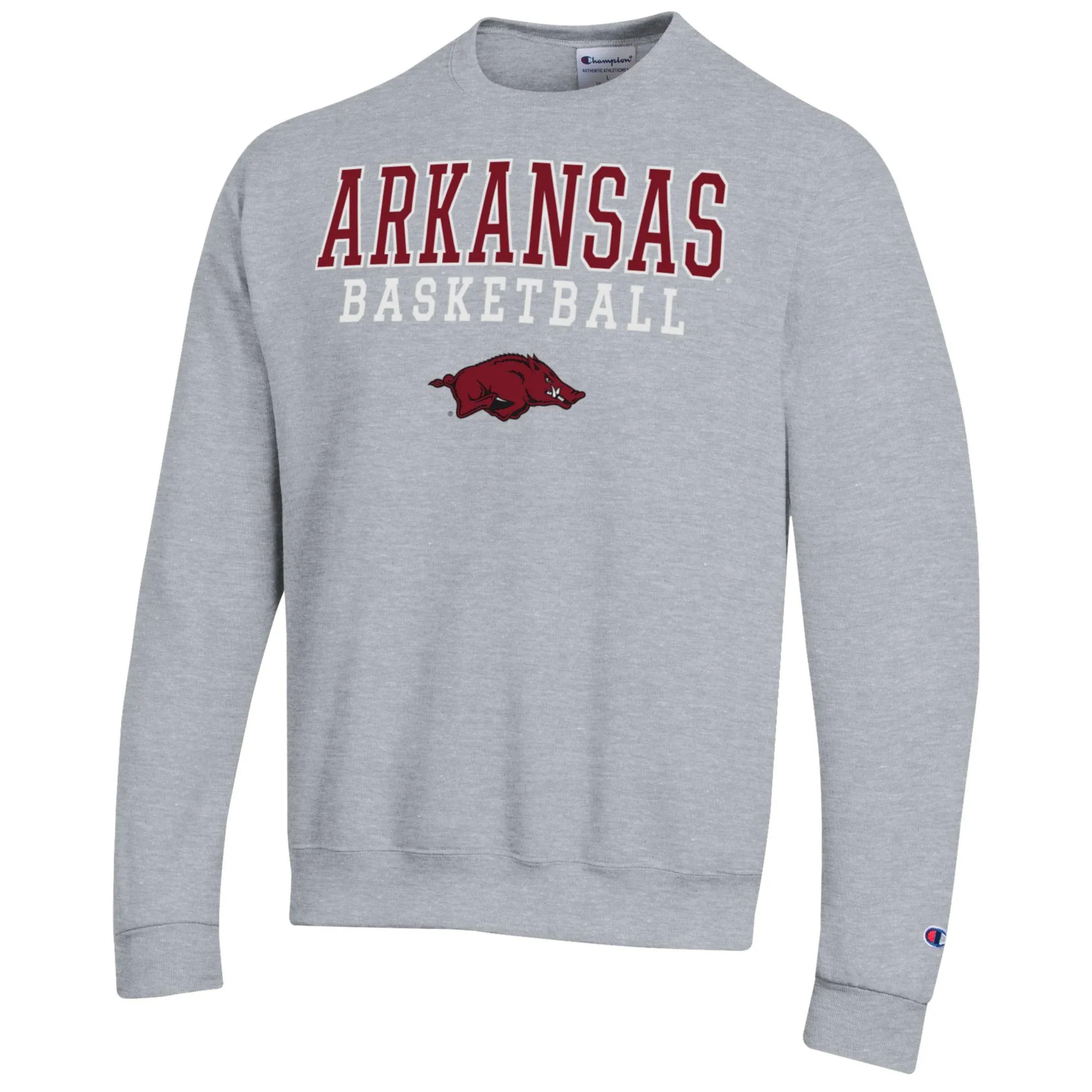 Men's Champion Heather Gray Arkansas Razorbacks Basketball Stack Pullover Crewneck Sweatshirt