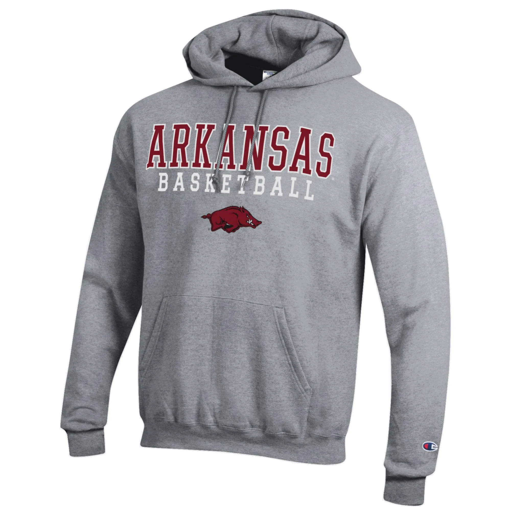 Men's Champion Heather Gray Arkansas Razorbacks Basketball Stack Pullover Hoodie