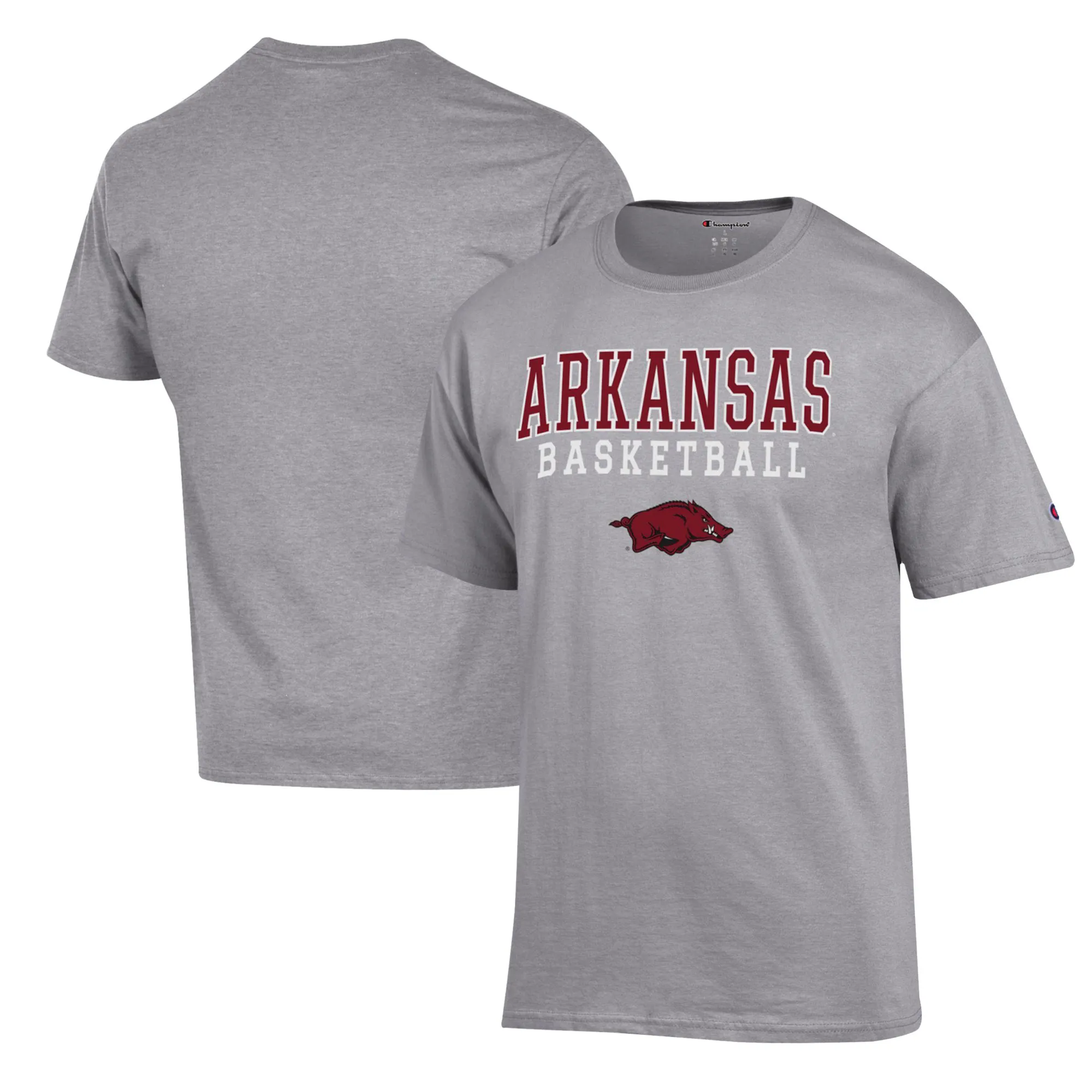 Men's Champion Heather Gray Arkansas Razorbacks Basketball Stack T-Shirt