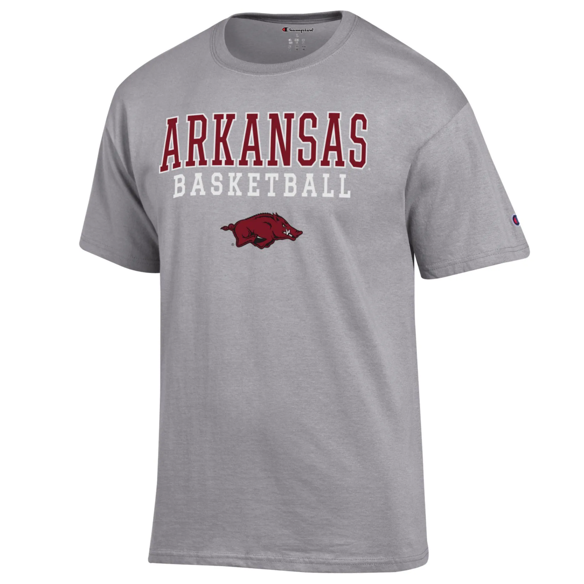 Men's Champion Heather Gray Arkansas Razorbacks Basketball Stack T-Shirt