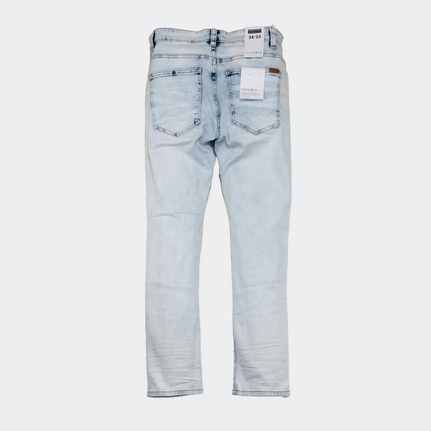 Men's Platform 100 Distressed with Leather Jeans Bleach