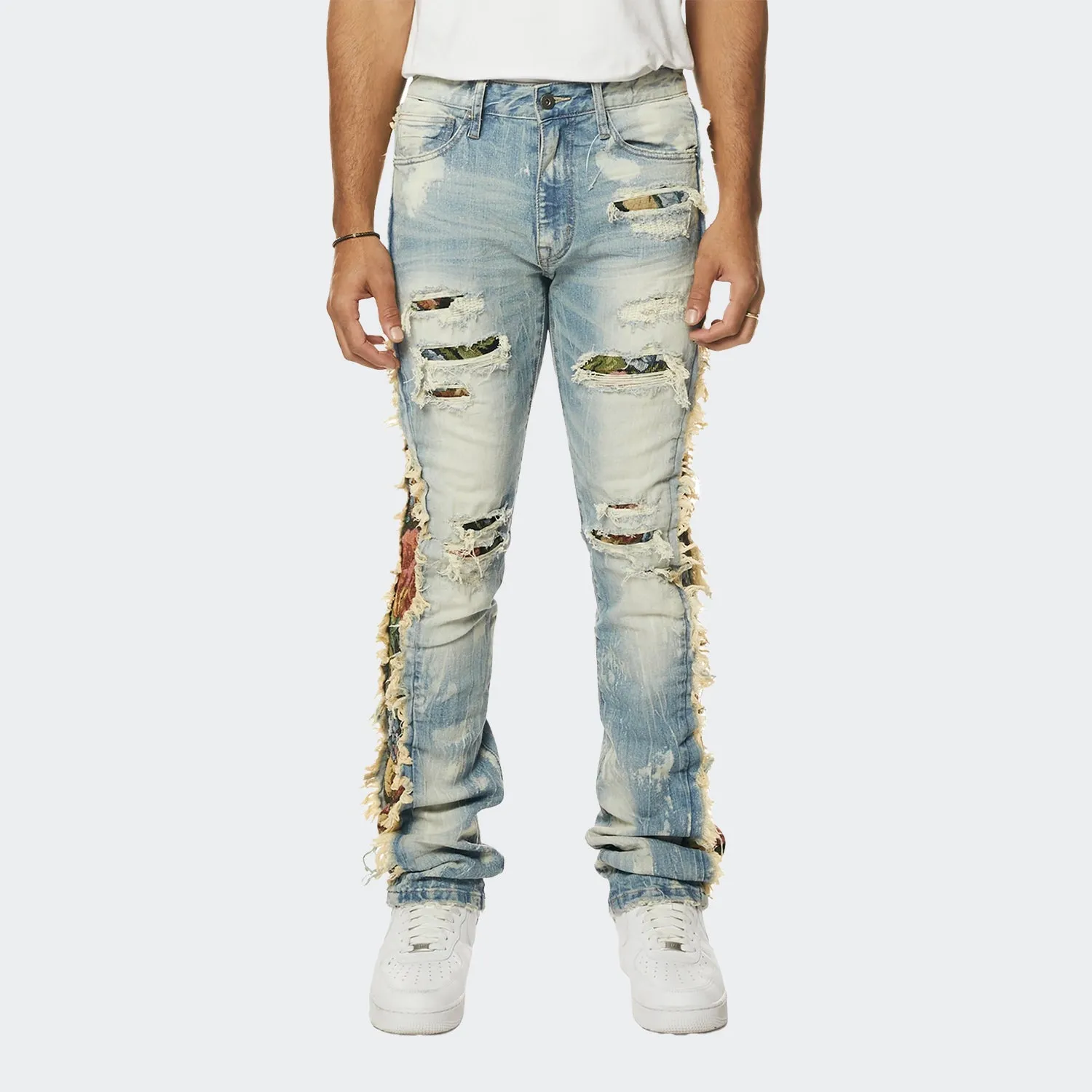 Men's Smoke Rise Tapestry Insert Stacked Denim Jeans Lowell Blue