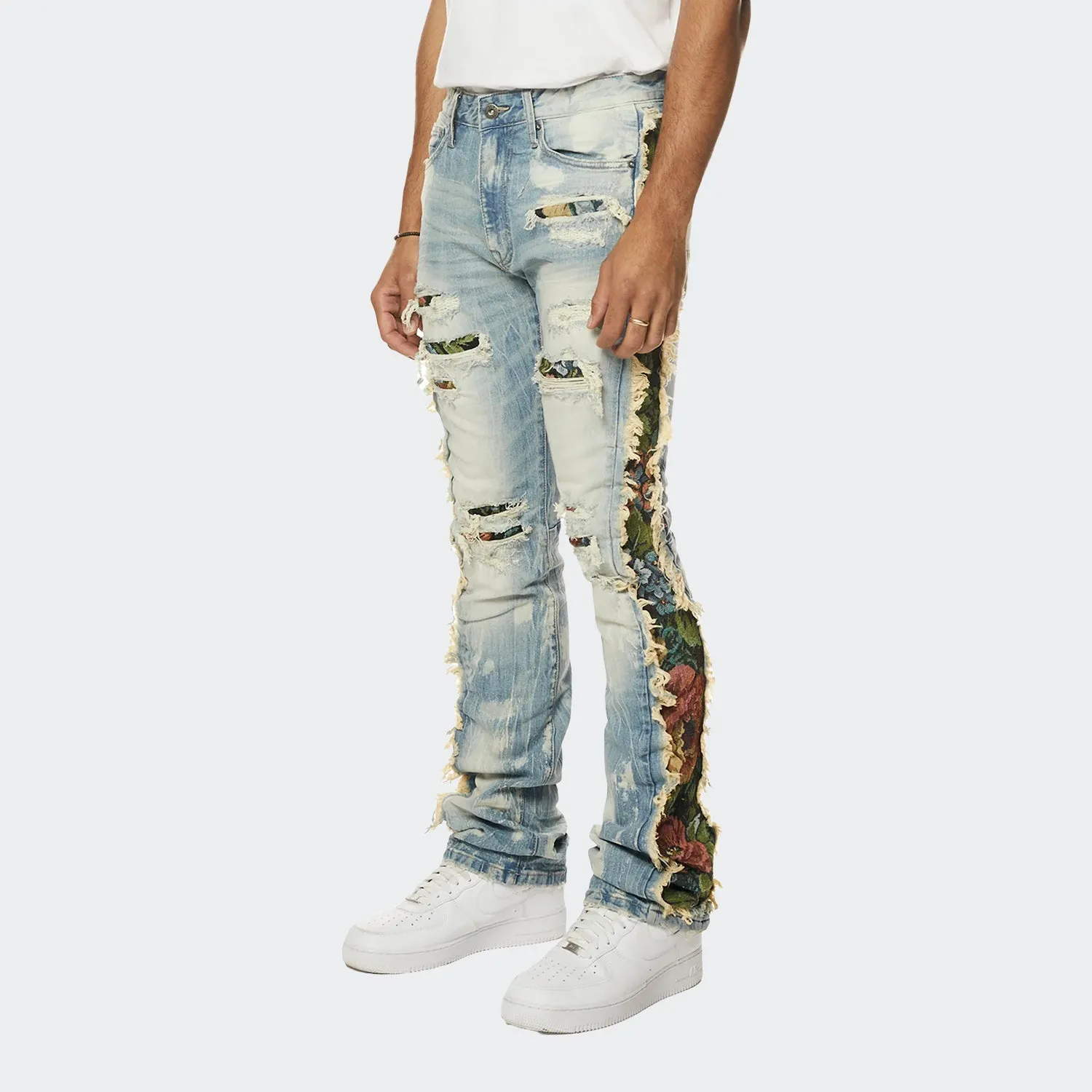 Men's Smoke Rise Tapestry Insert Stacked Denim Jeans Lowell Blue