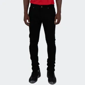 Men's TWO MILL TWENTY Elston Slim Skinny Scratched Stitch Repaired Urban Streetwear Designer Fashion Denim Jeans Black