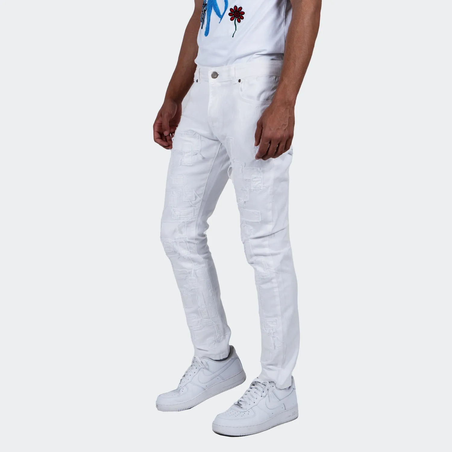 Men's TWO MILL TWENTY Humboldt Slim Fit Stitched Denim Jeans White