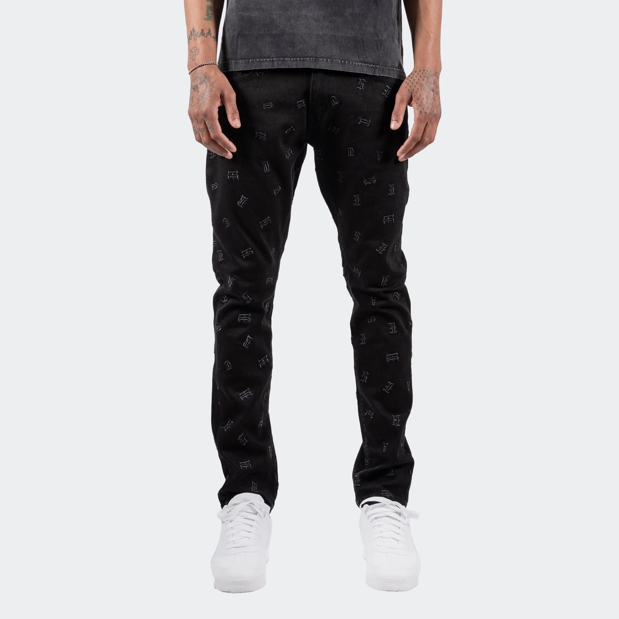 Men's TWO MILL TWENTY Monogram Skinny Jeans Jet Black