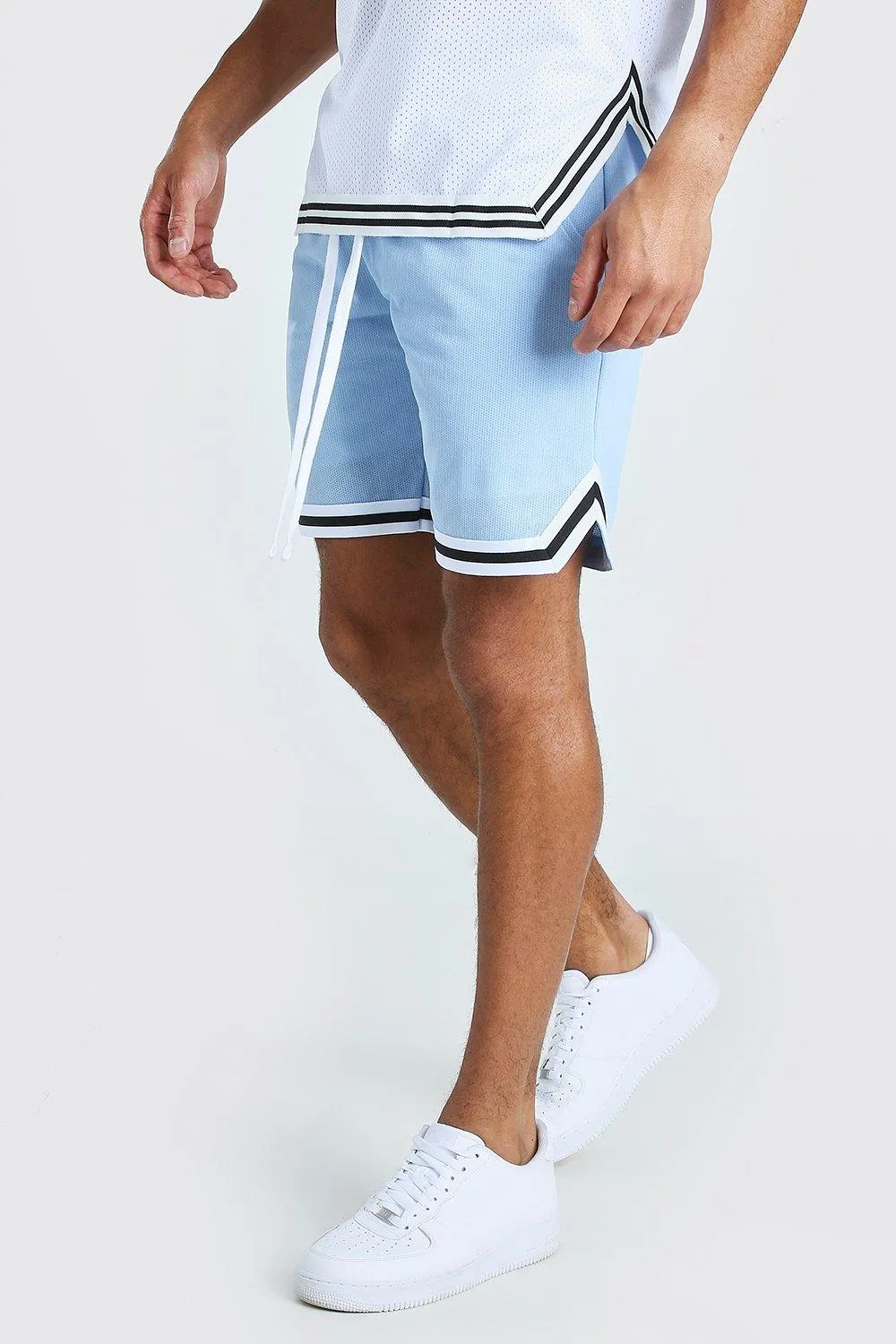 Mesh Basketball Shorts With Tape | boohooMAN UK