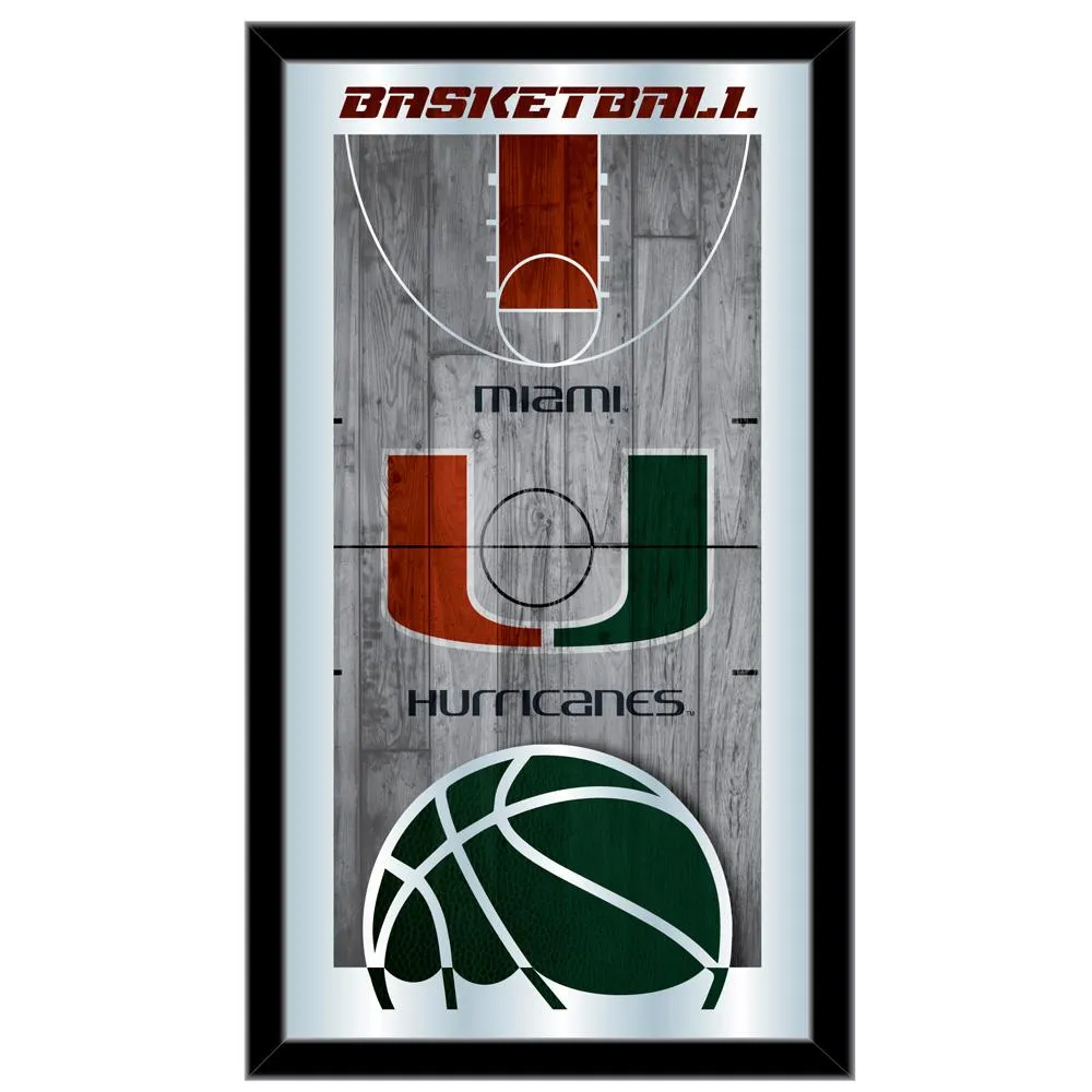 Miami Hurricanes HBS Basketball Framed Hanging Glass Wall Mirror (26x15)