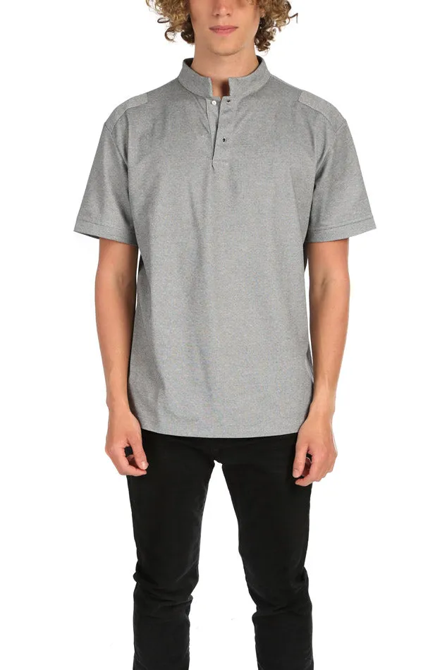 Military Pop Collar Polo Grey