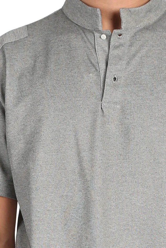 Military Pop Collar Polo Grey