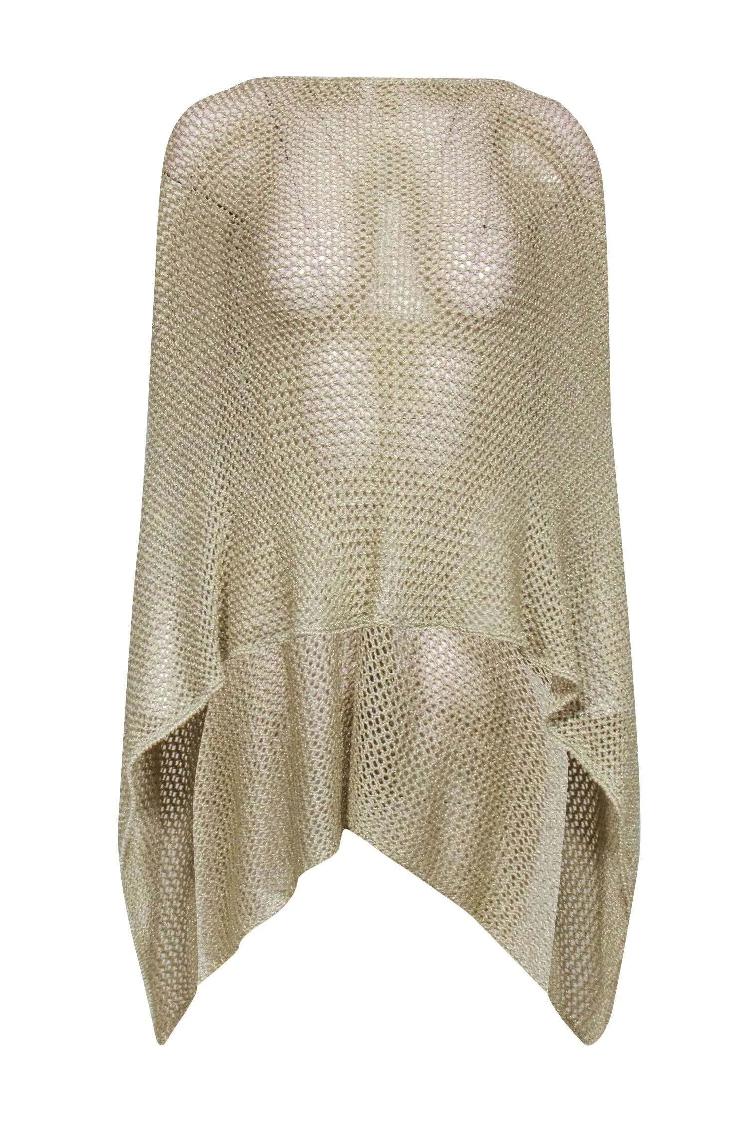 Minnie Roe - Gold Metallic Crochet Sweater Knit Poncho One Size