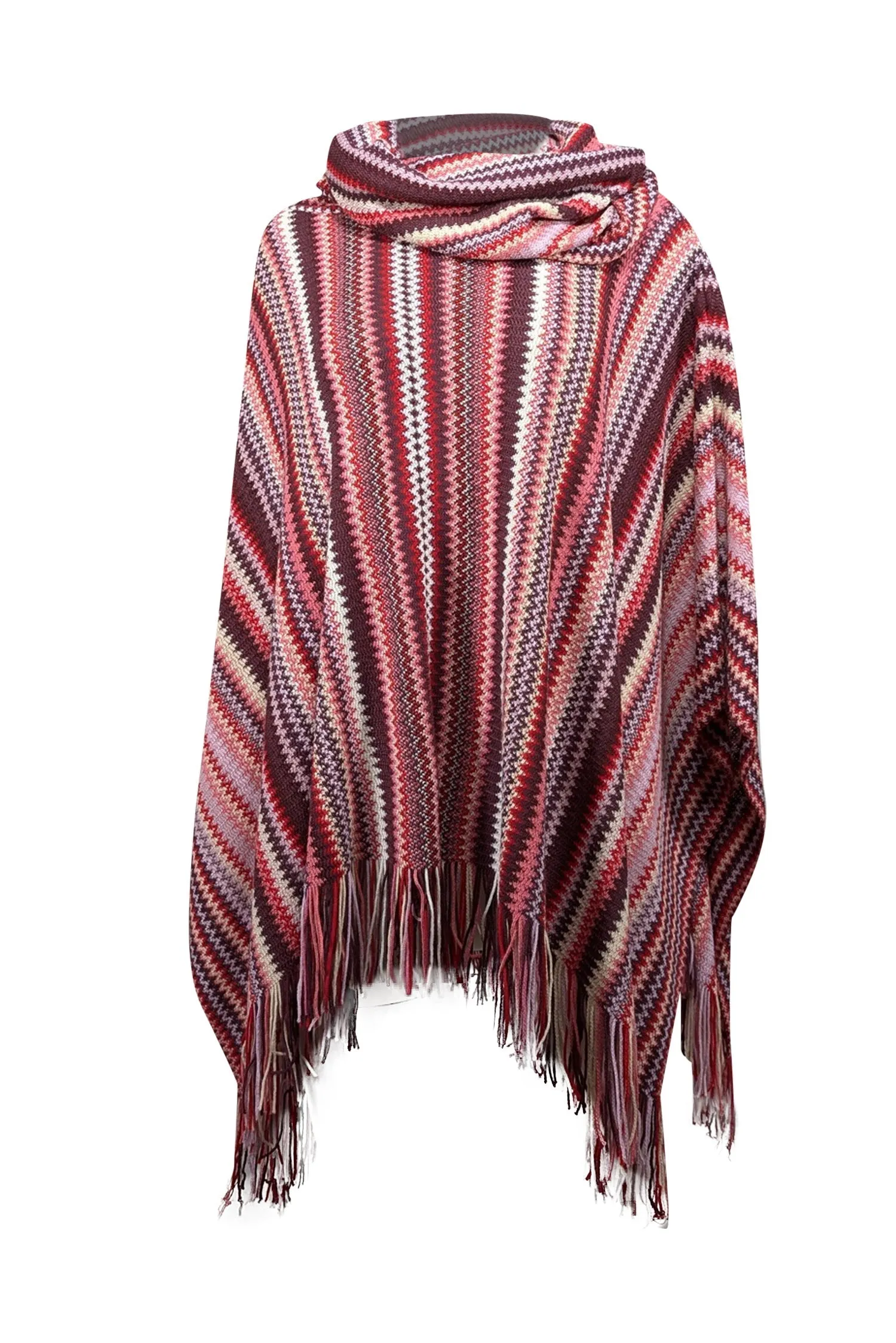 Missoni - Purple, Pink, Red, & Cream Wool Poncho Sweater One Size