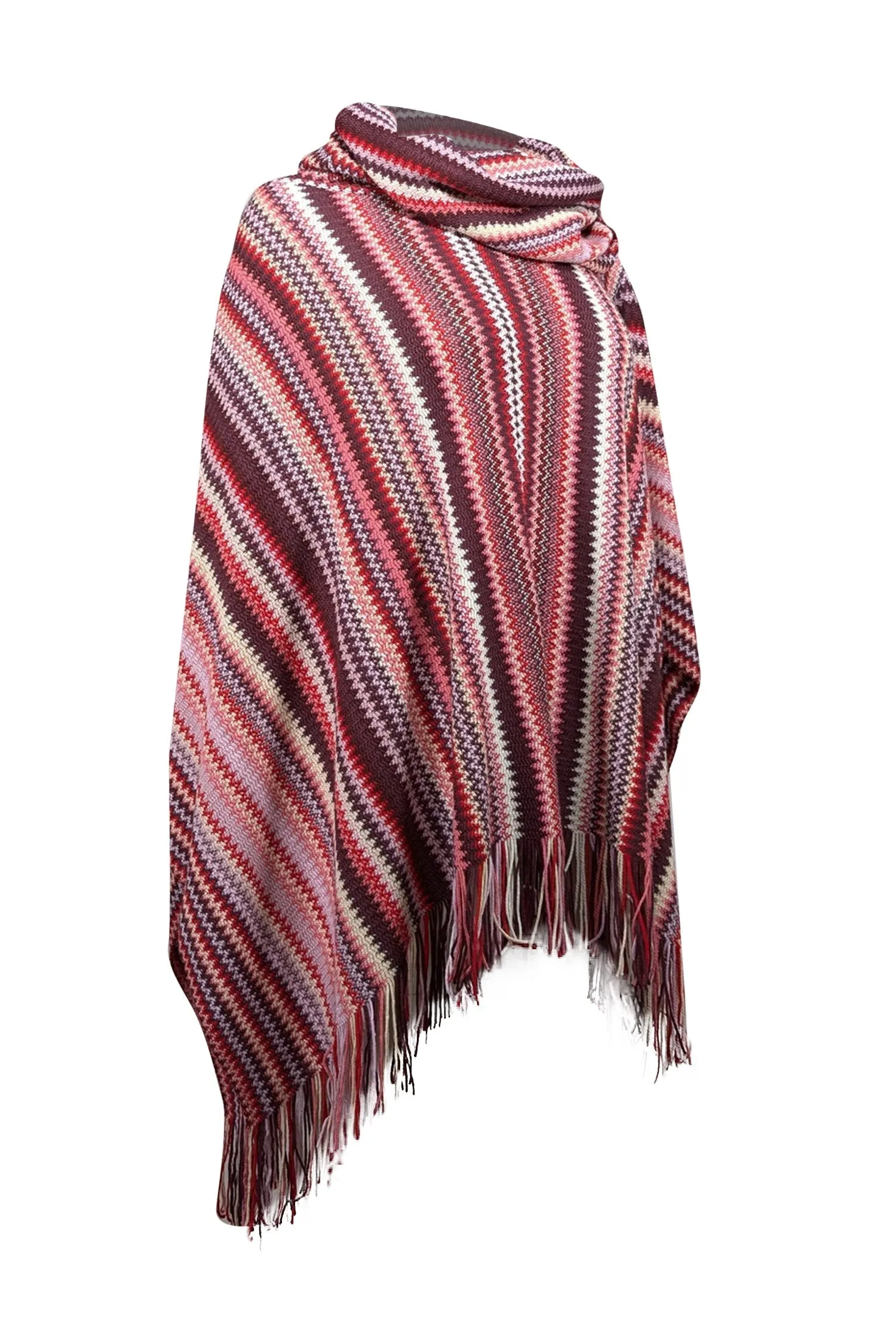 Missoni - Purple, Pink, Red, & Cream Wool Poncho Sweater One Size