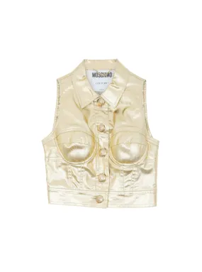 Moschino Metallic Gold Denim Vest