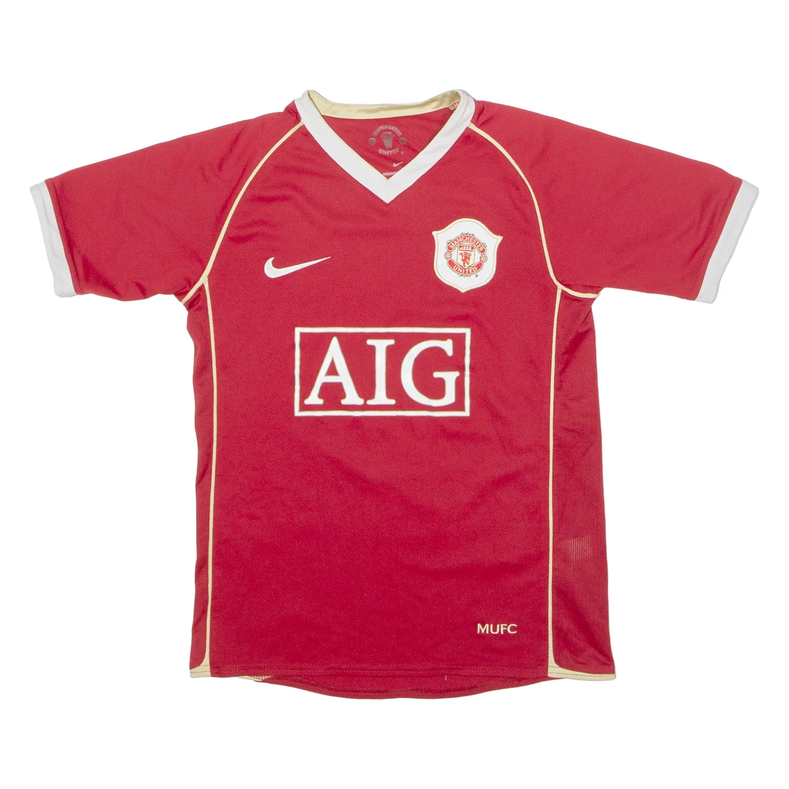 NIKE 2006/07 Manchester United Home Boys Football Shirt Jersey Red V-Neck M