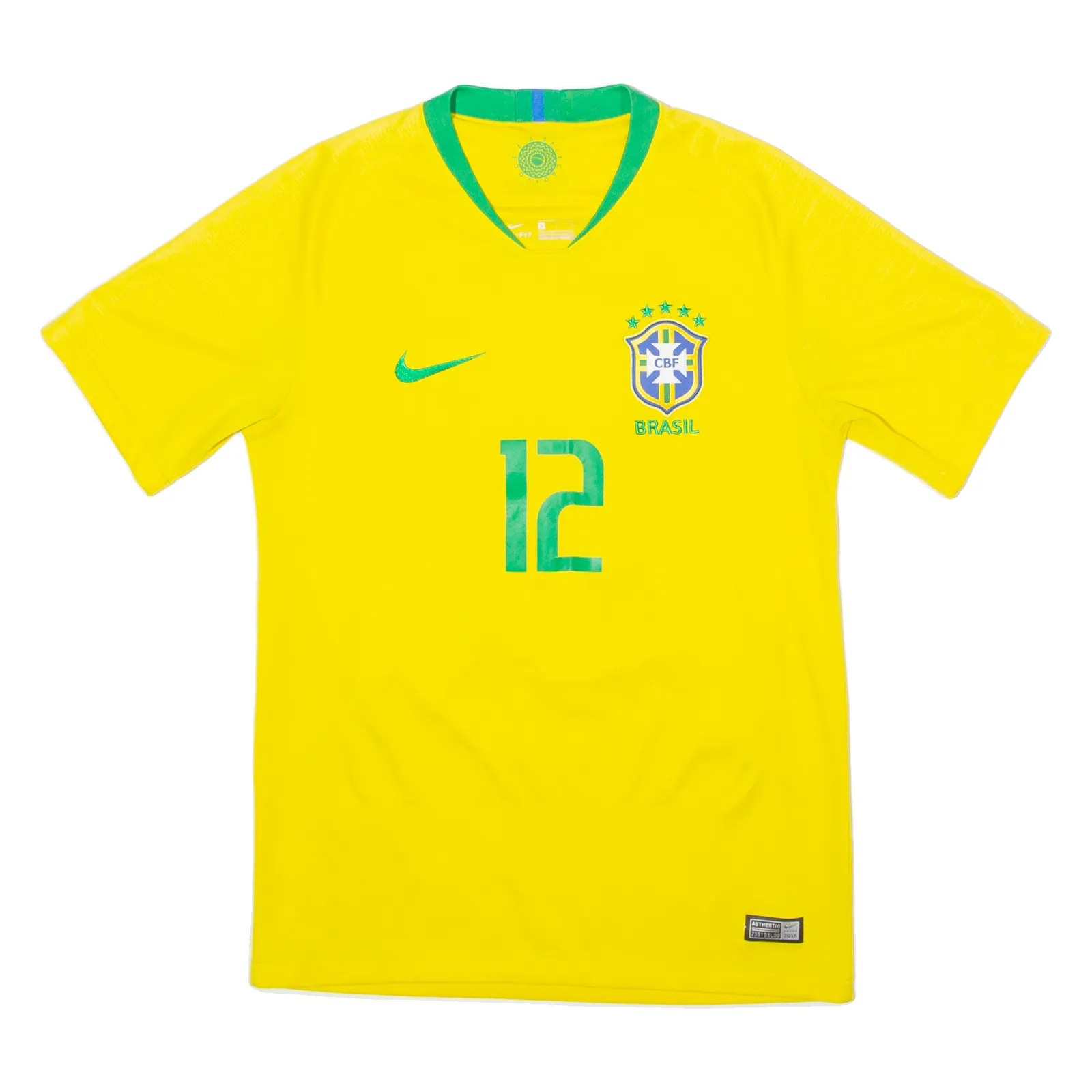 NIKE 2018 Brazil Home #12 Marcelo Mens Football Shirt Jersey Yellow V-Neck S