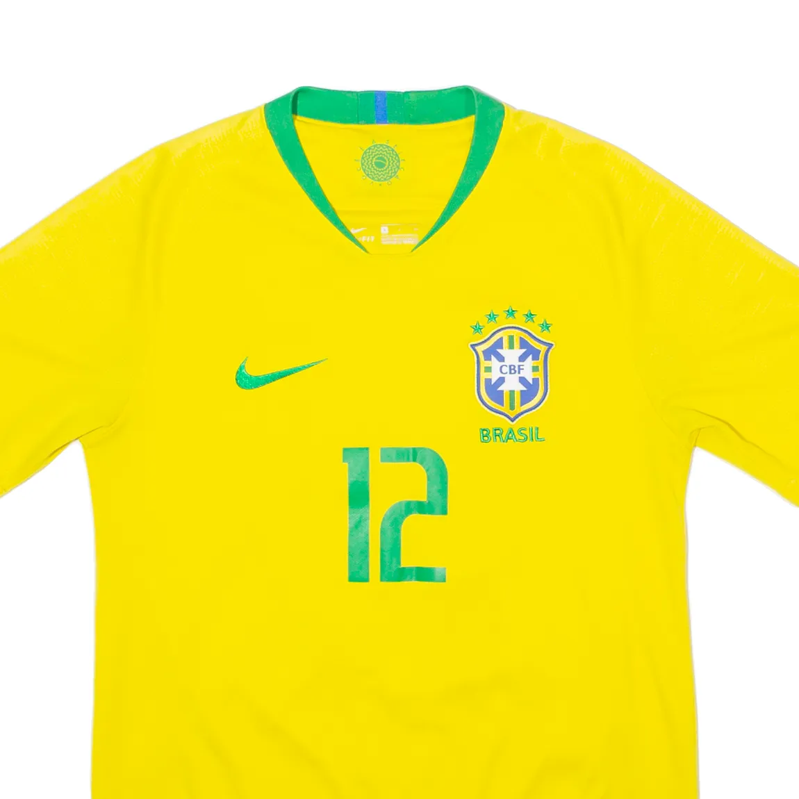 NIKE 2018 Brazil Home #12 Marcelo Mens Football Shirt Jersey Yellow V-Neck S