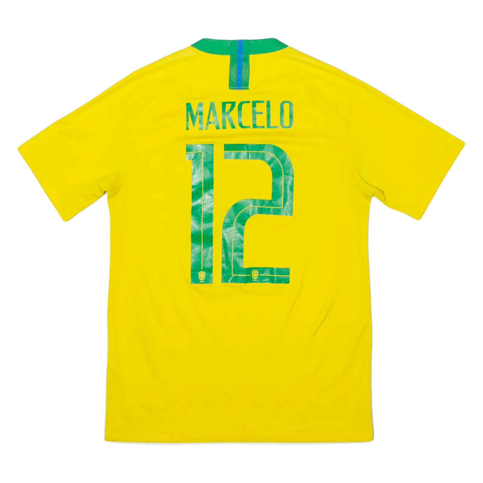 NIKE 2018 Brazil Home #12 Marcelo Mens Football Shirt Jersey Yellow V-Neck S