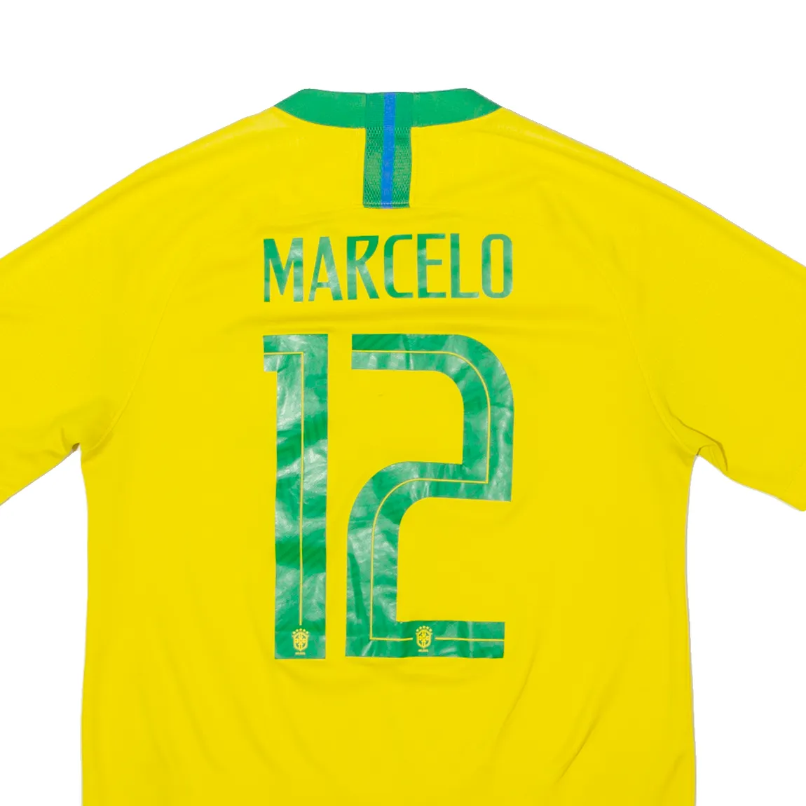 NIKE 2018 Brazil Home #12 Marcelo Mens Football Shirt Jersey Yellow V-Neck S