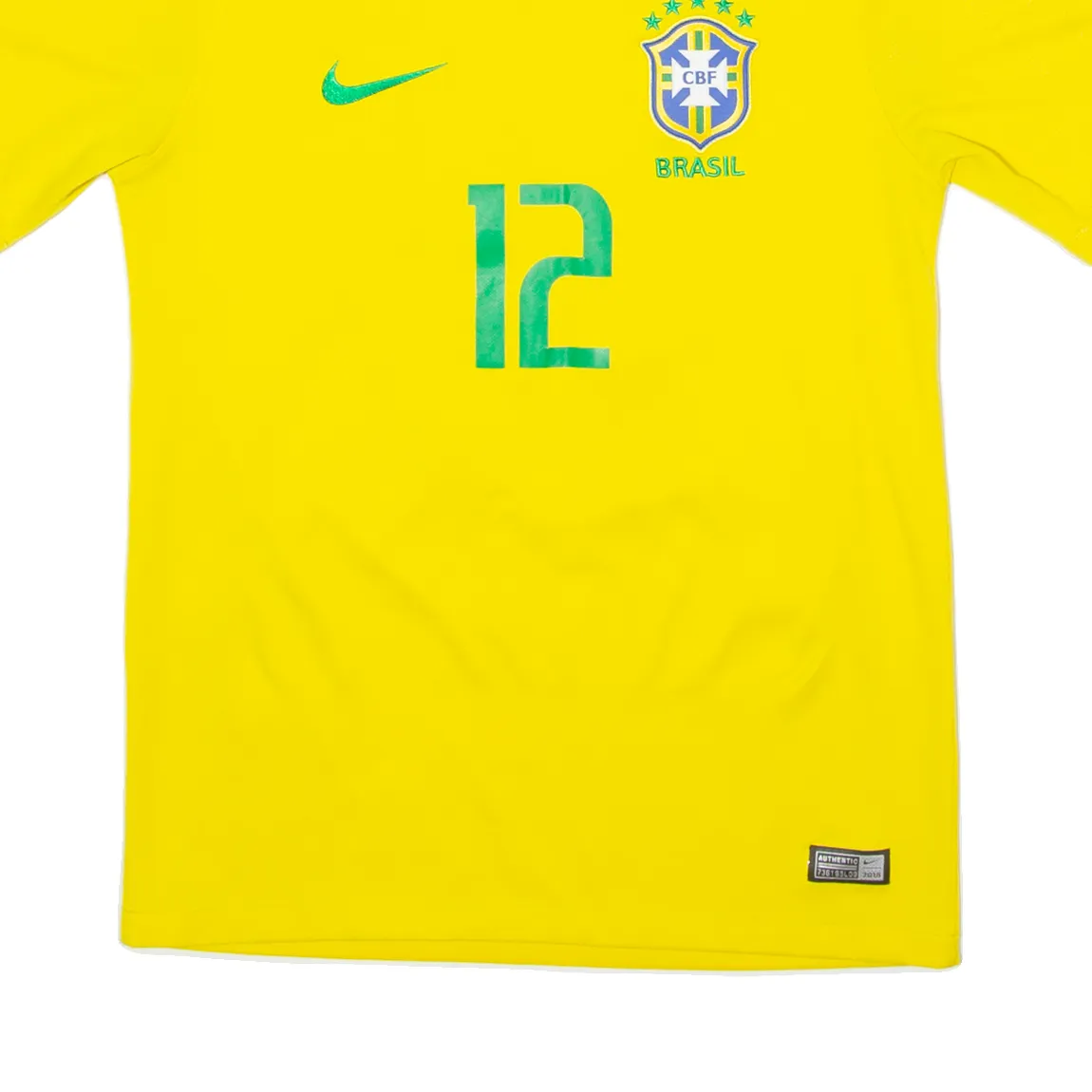 NIKE 2018 Brazil Home #12 Marcelo Mens Football Shirt Jersey Yellow V-Neck S