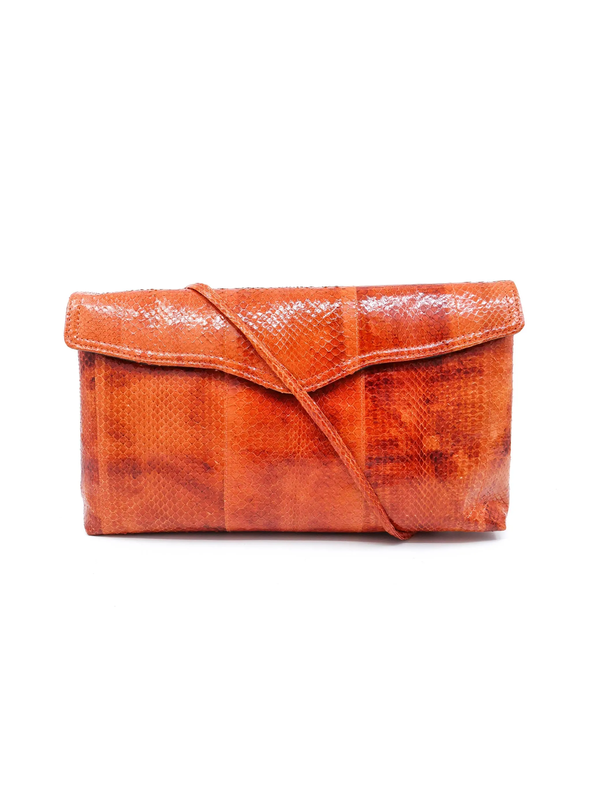 Orange Snakeskin Convertible Clutch