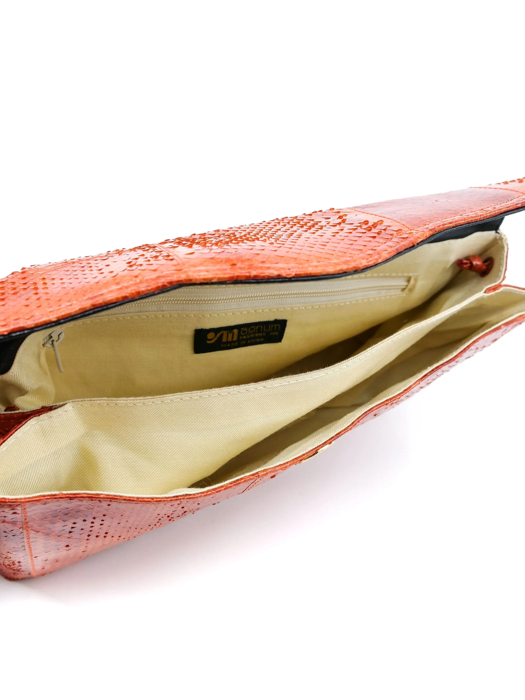 Orange Snakeskin Convertible Clutch