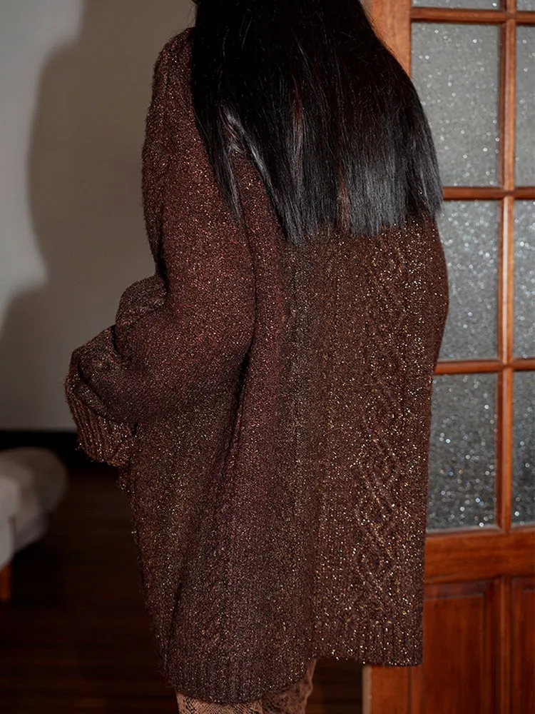 Over Size Glitter Knitted Cardigan