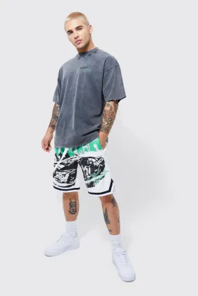 Oversized Homme Acid Wash Basketball Short Set | boohooMAN UK