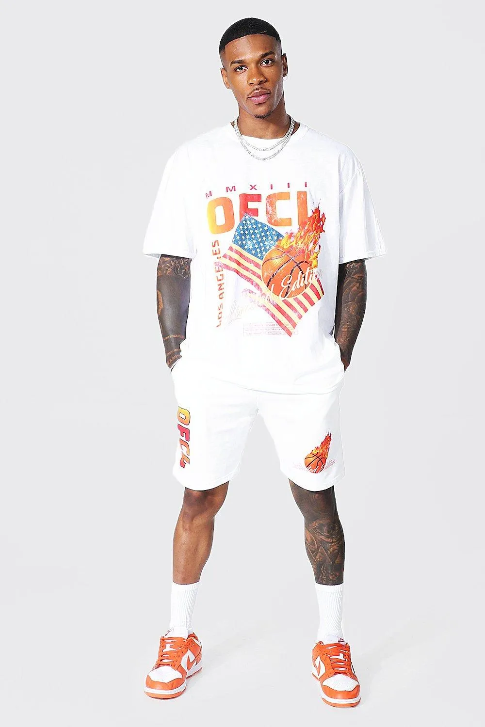 Oversized Ofcl Basketball Graphic Short Set | boohooMAN UK